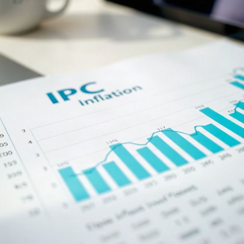 Gráfico impreso del IPC con puntos destacados en teal sobre un escritorio editorial