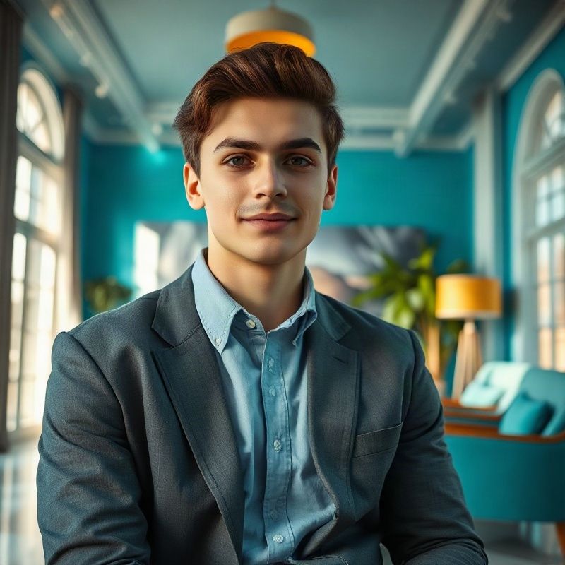 Persona joven en una entrevista de trabajo en un interior uruguayo con acentos teal